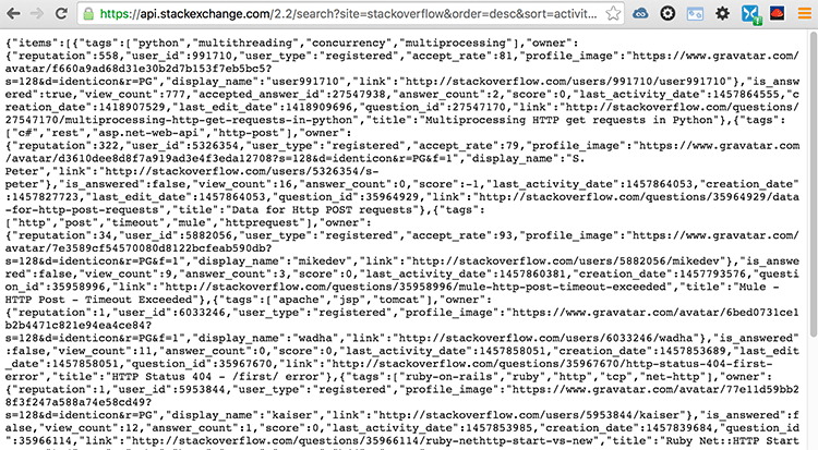 웹브라우저에서 복잡합 JSON을 받는 요청을 확인한 화면