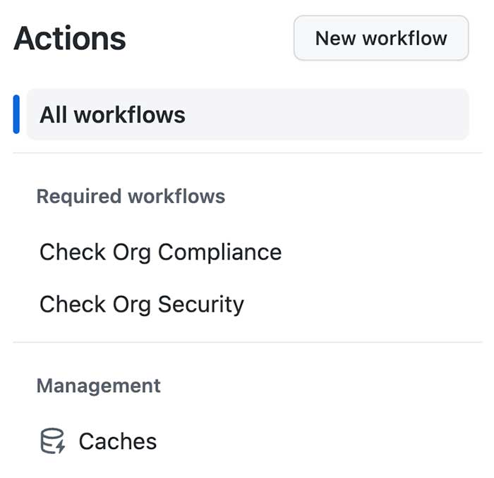 GitHub Actions 화면의 Required Workflow
