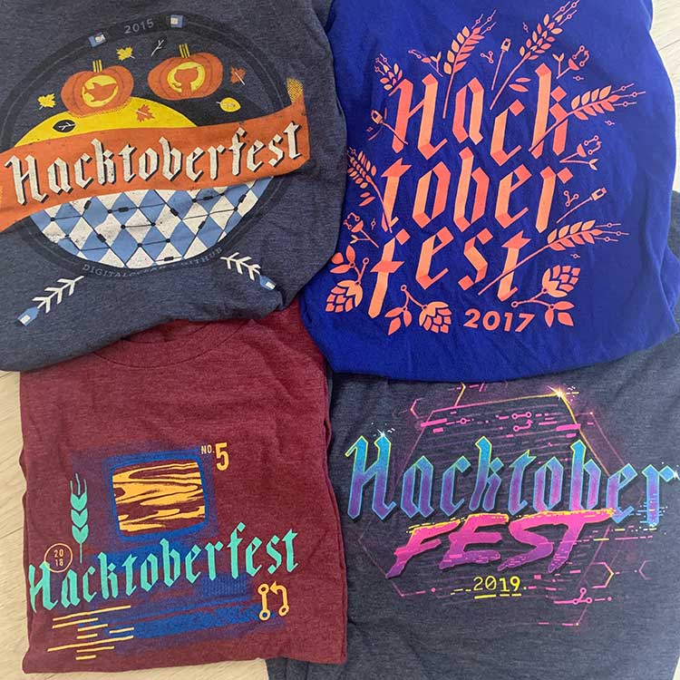 내가 가진 2015, 2017, 2018, 2019년 Hacktoberfest 티셔츠