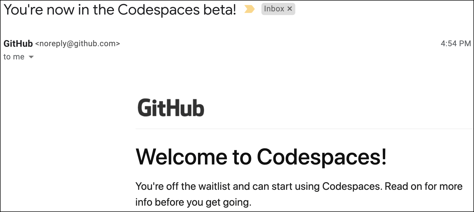 GitHub Codespaces 초대메일