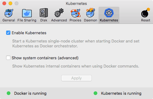 Docker for Mac 환경설정의 kubernetes 탭