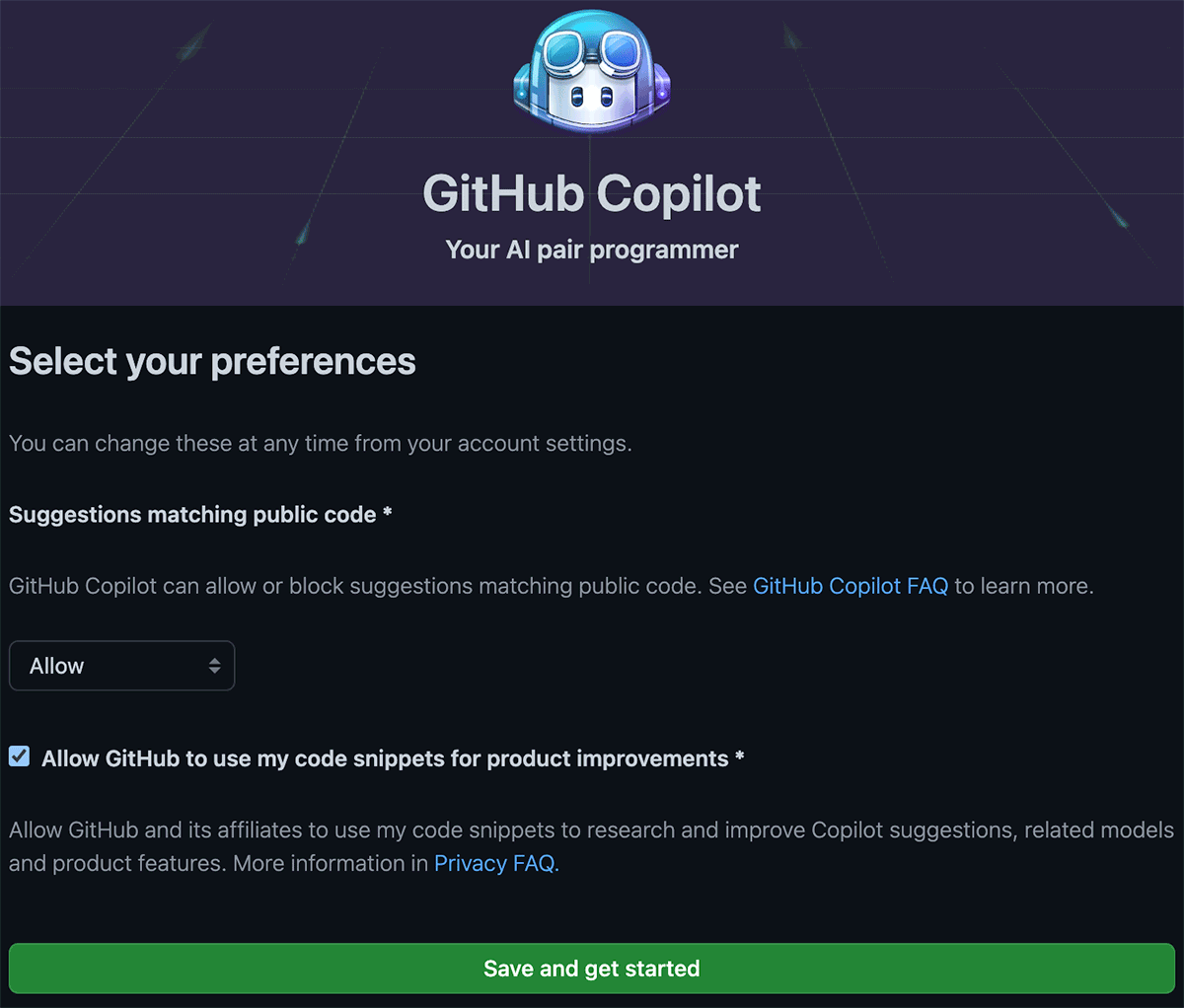 GitHub Copilot 이용 승인 페이지