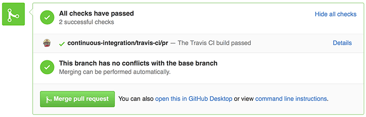 GitHub의 Pull Request에서 TravisCI의 테스트 결과 표시