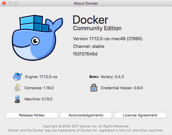Docker for Mac의 버전 정보