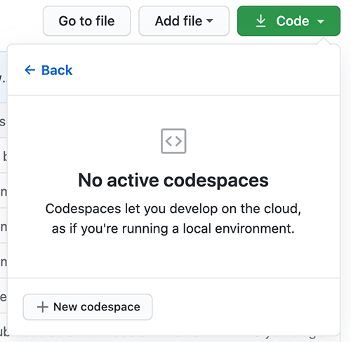 No active codespaces 화면