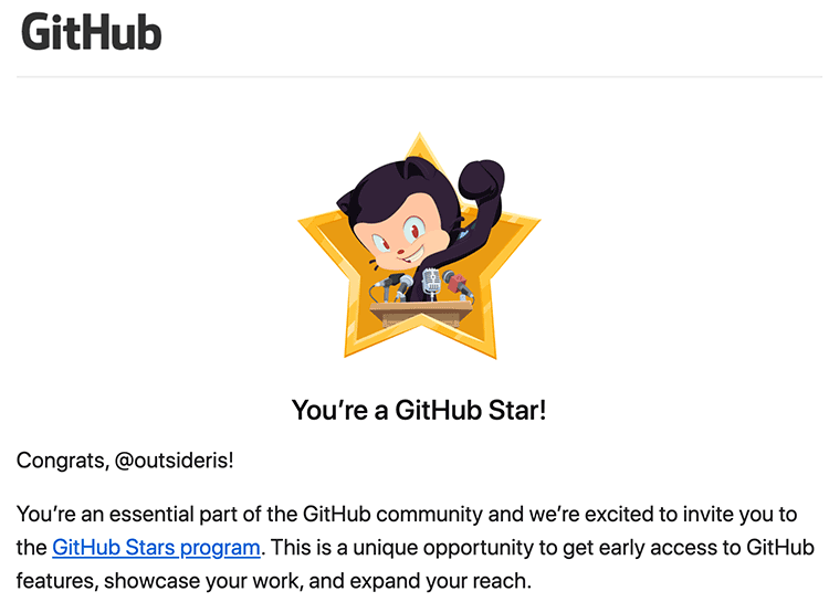 GitHub Stars에 등록되었다는 메일