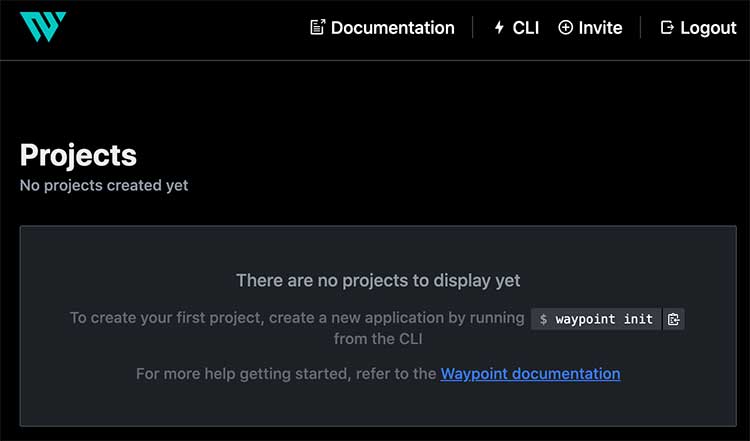 Waypoint 웹 UI의 프로젝트 목록이 없다