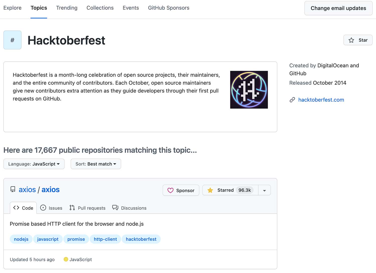 GitHub의 Hacktoberfest 토픽