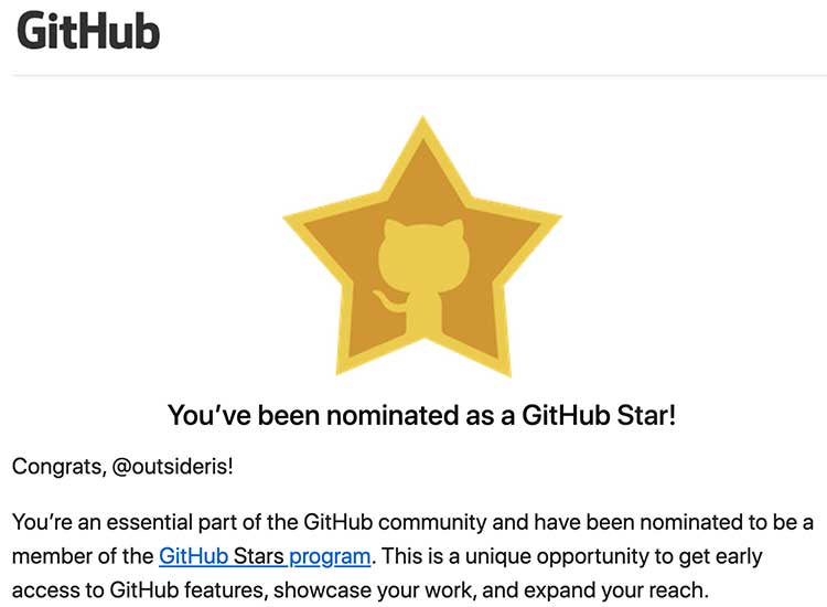 GitHub Stars 후보추천이 되었다는 메일