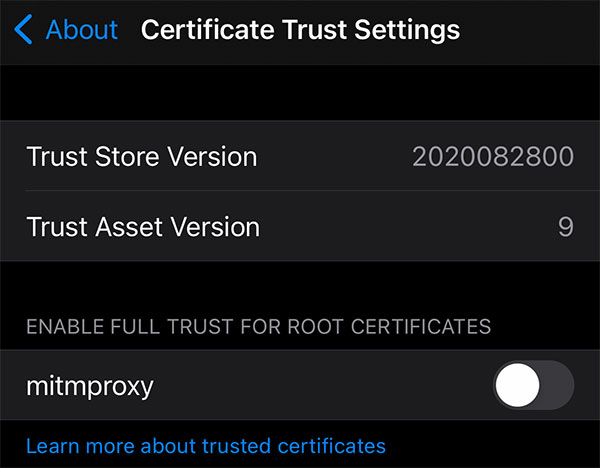 Certificate Trust Settings에 mitmproxy의 토글 버튼이 생긴다
