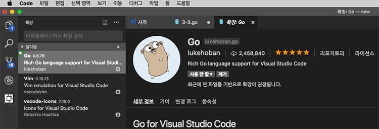 Go for Visual Studio Code 플러그인