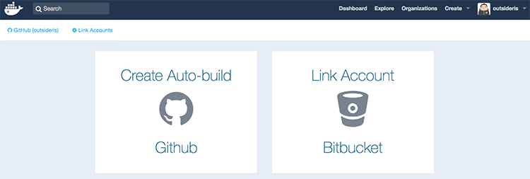 DockerHub의 Automated Build의 저장소 연결 화면