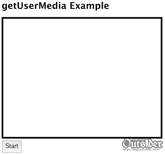 getUserMedia 예제 화면 