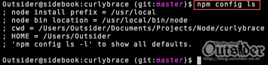 npm config ls로 설정값들을 확인한 화면 