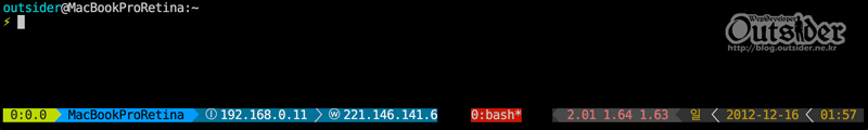 파워라인이 설정된 tmux 