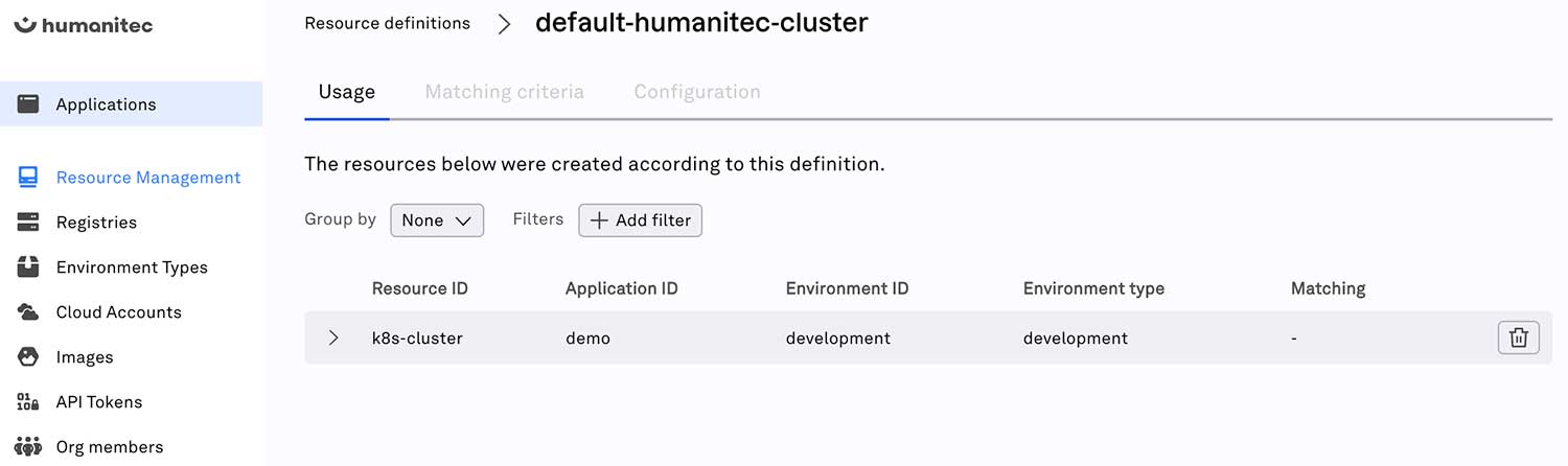 Kubernetes 클러스터 리소스에 demo 앱이 연결됨