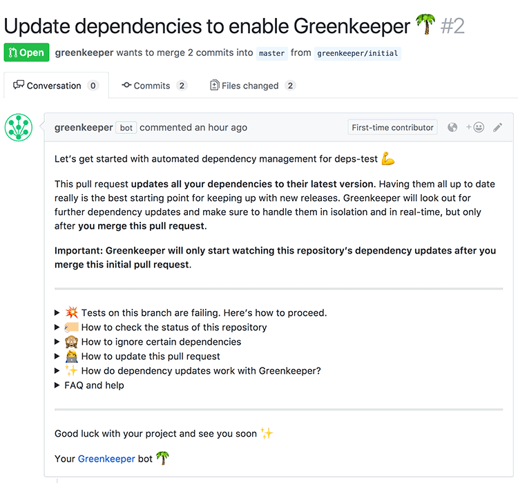 Greenkeeper의 초기화 Pull Request