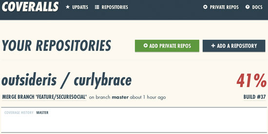 Coveralls의 Repositories 화면