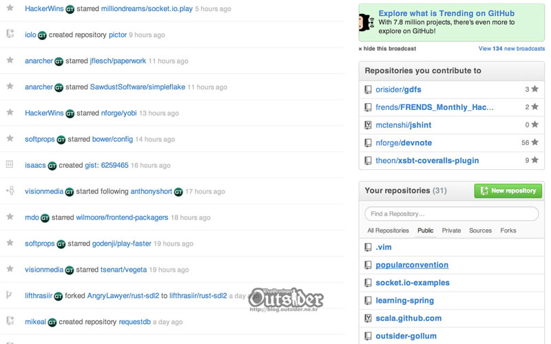 Github 사이트에서 gittip-links를 사용한 모습