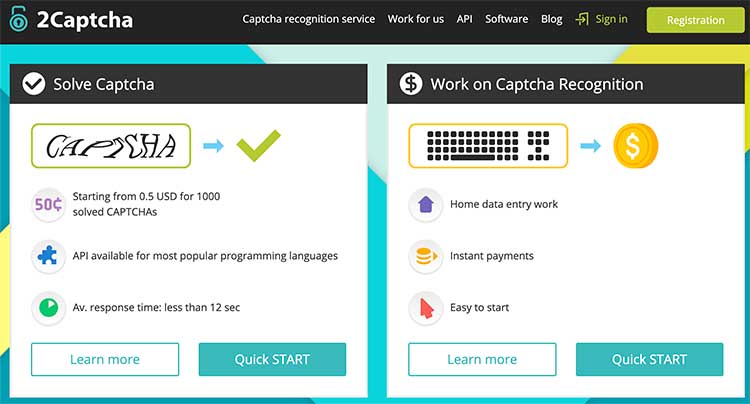 2Captcha 홈페이지