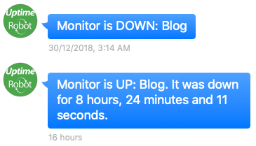 uptime robot 다운타임 알림