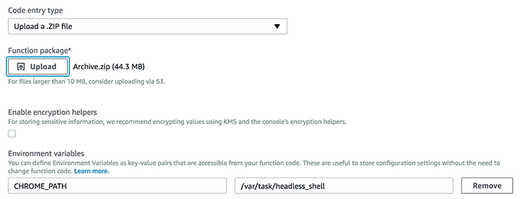 AWS Lambda에 zip을 올리는 화면