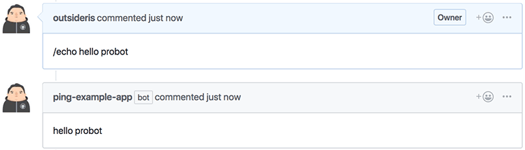 GitHub 댓글에 Probot이 댓글을 남긴 모습