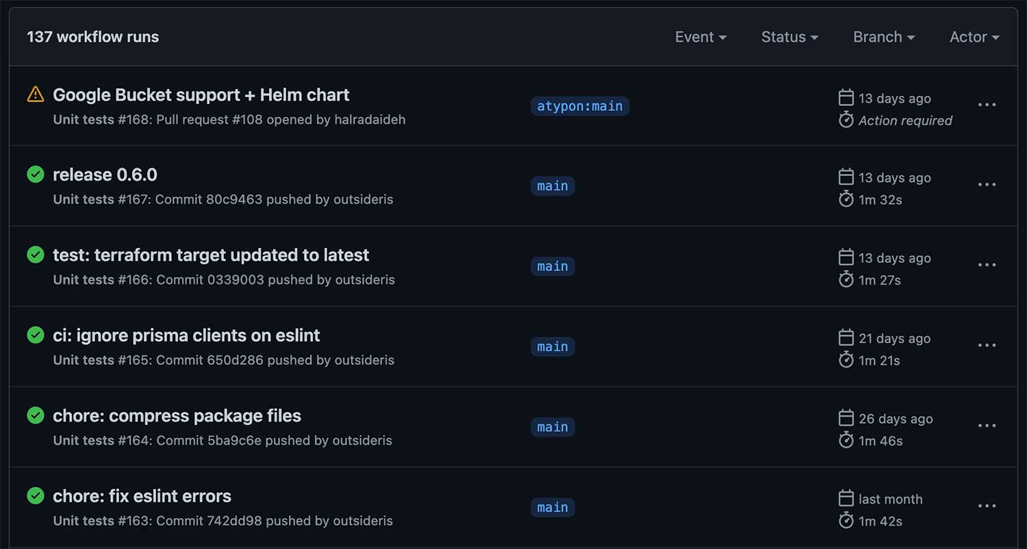 GitHub Actions의 워크플로우 실행 목록 예시