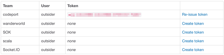 Slack API의 토큰 발급 페이지