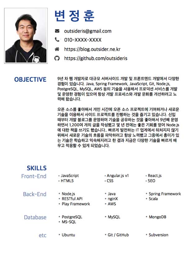 새로 작성한 이력서