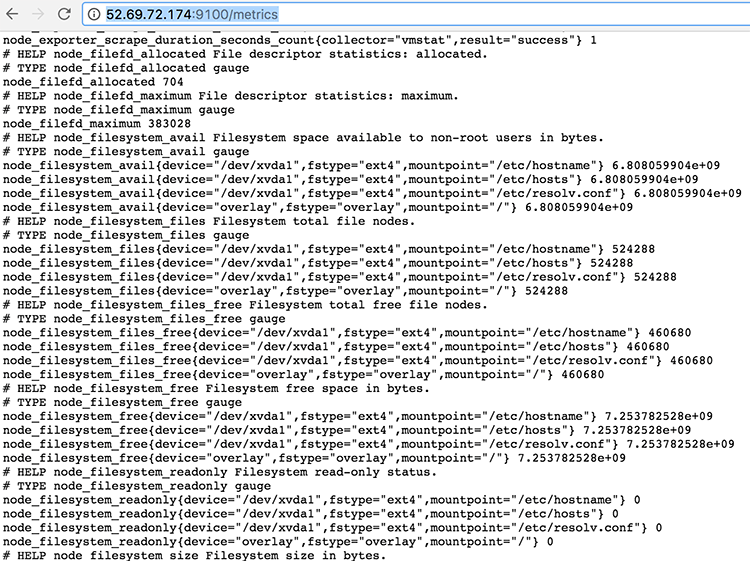 Node exporter가 노출한 매트릭 정보