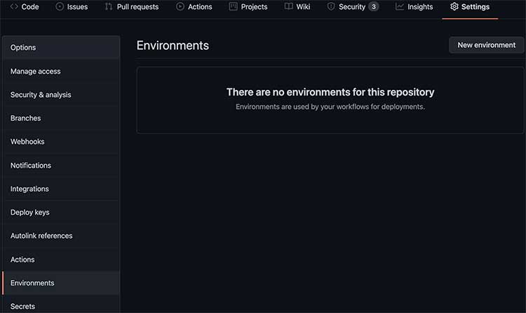GitHub의 Environment 설정