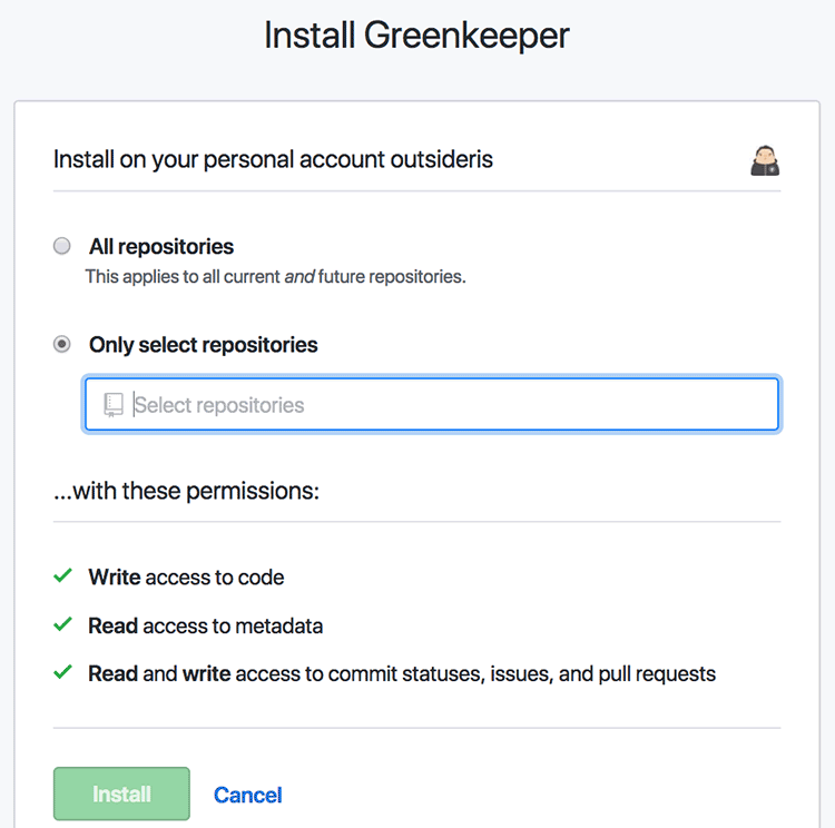 Greenkeeper와 GitHub 연동