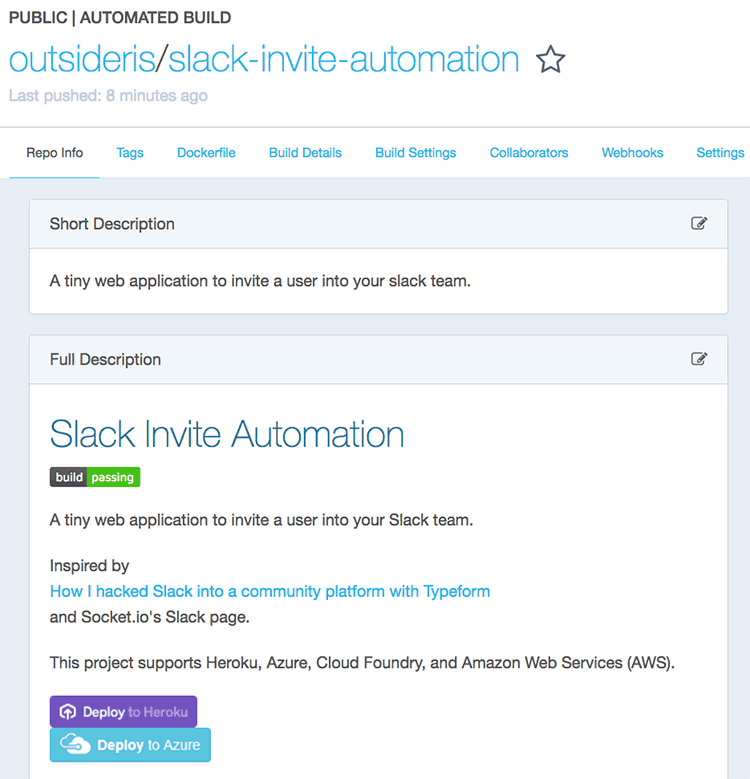 DockerHub에 등록된 README