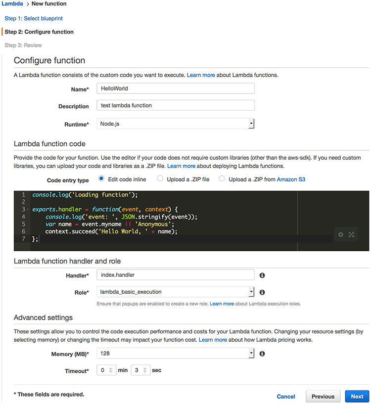 AWS Lambda 콘솔