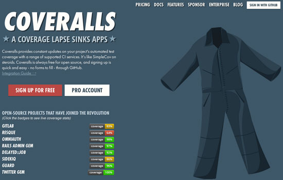 Coveralls 홈페이지 화면