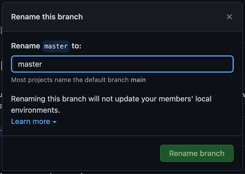 GitHub의 브랜치 변경 화면