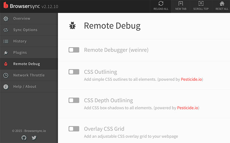 Browsersync 관리자의 Remote Debug 화면