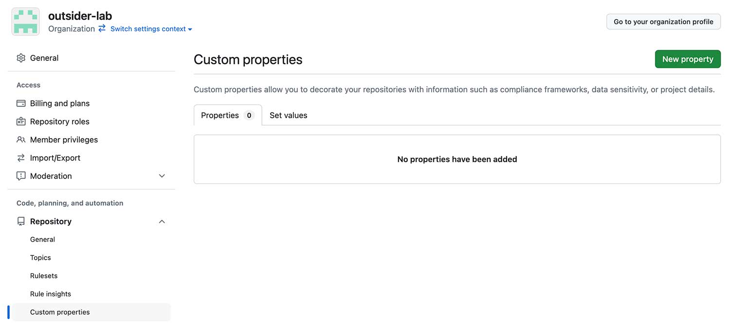 Custom Properties 메뉴