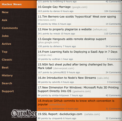 Hacker News에 올라온 화면