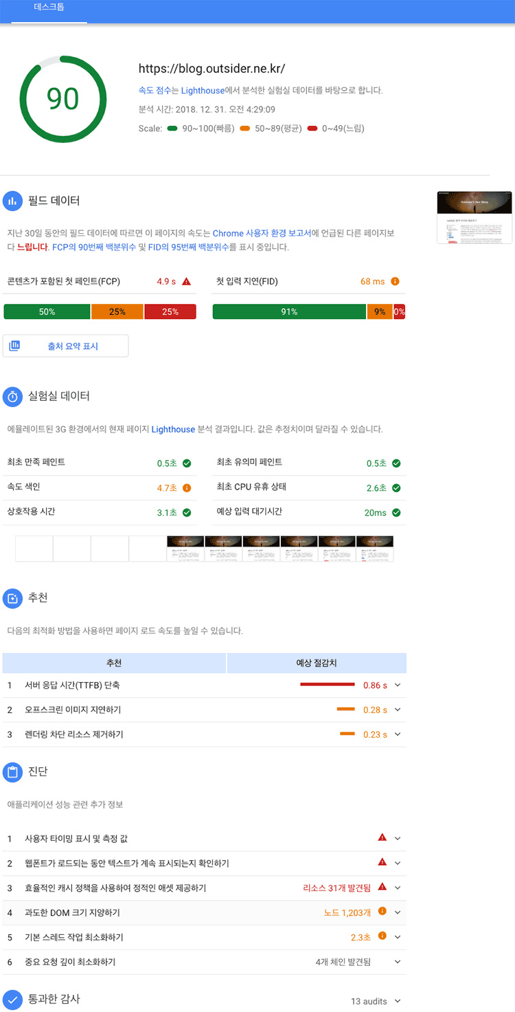 PageSpeed Insights 데스크톱 마이그레이션 이후