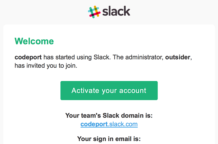 자동발송된 Slakc 초대 메일