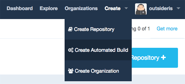 DockerHub의 Automated Build 생성 메뉴