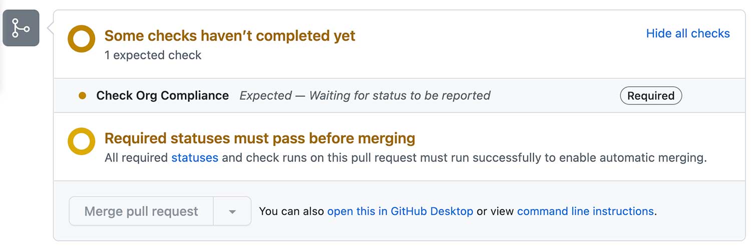 Pull Reqeust에서 실행된 조직의 Required Workflow