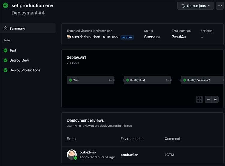 GitHub Actions 워크플로우의 승인 기록