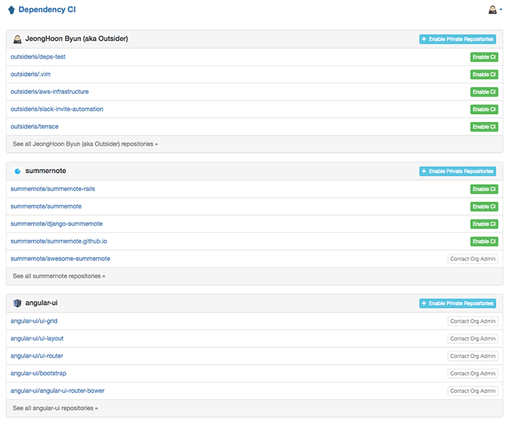 Dependency CI와 GitHub 저장소의 연동