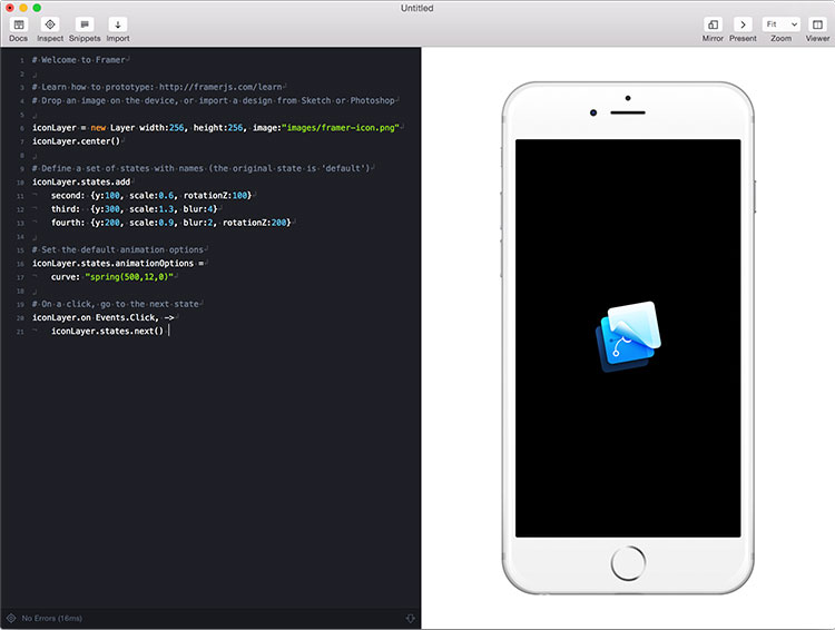 Framer Studio 화면